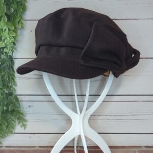 Vintage Y2K August‎ Wool Brown Bow Newsboy Cap Cabbie Painters Satin Lined